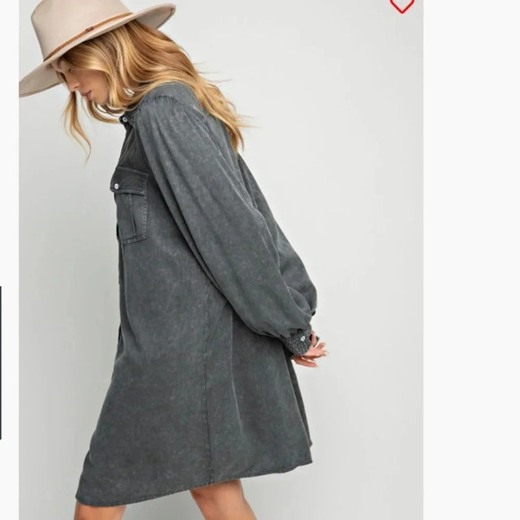 New! Easel Button Down Long Sleeve  Shirt Dress M - Picture 2 of 6